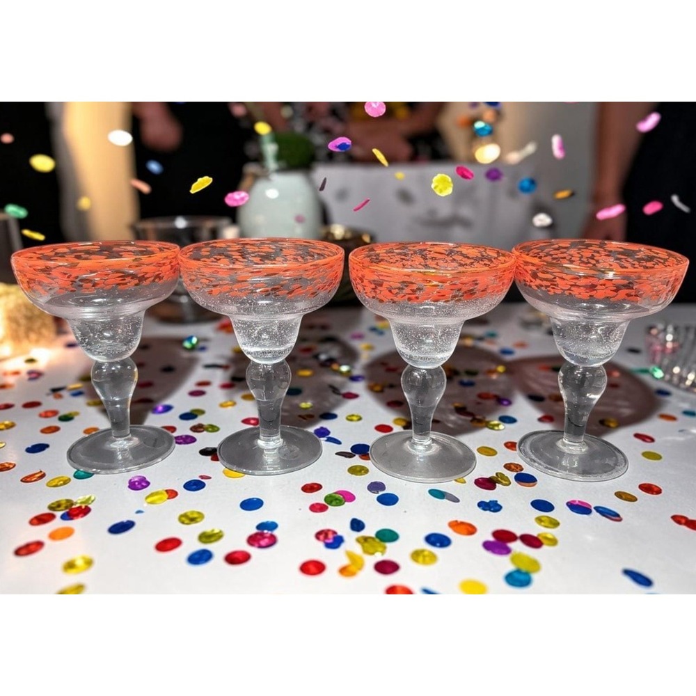 Artland Orange Rimmed Confetti Margarita Glasses, Set of 4,‎ Vintage Barware